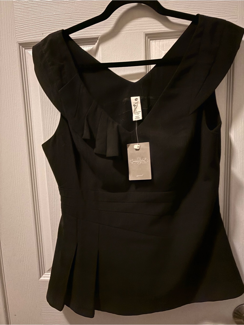 Anthropologie Black V-Neck Ruffle-Shoulder Blouse